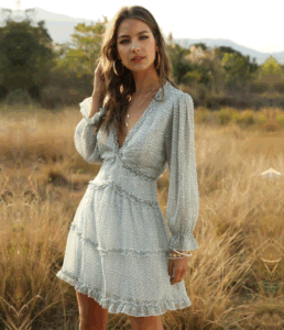 V-Neck Chiffon Ruffle Dress