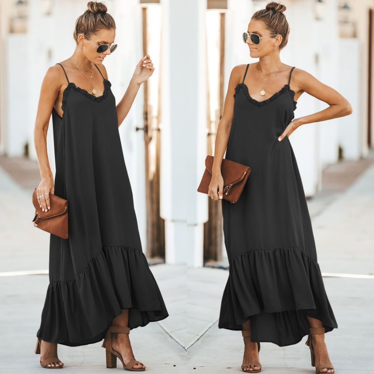 Best Selling Summer New Women's Sling Wooden Ear Sleeveless Dress