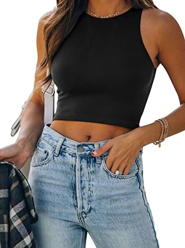 Women's Sexy Sleeveless Racer Back Tank Tops Halter Neck Crop Tops