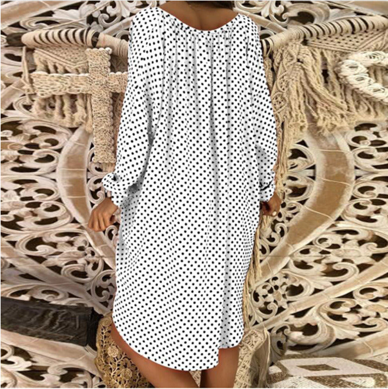 women's new polka dot printed wave point V-neck long-sleeved dress