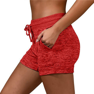 Women's bottoming quick-drying shorts yoga pants casual sports waist tie elastic shorts