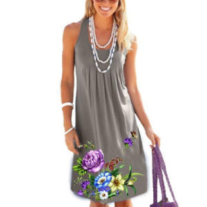 Europe and the new fashion women's sleeveless flower print loose large size dress