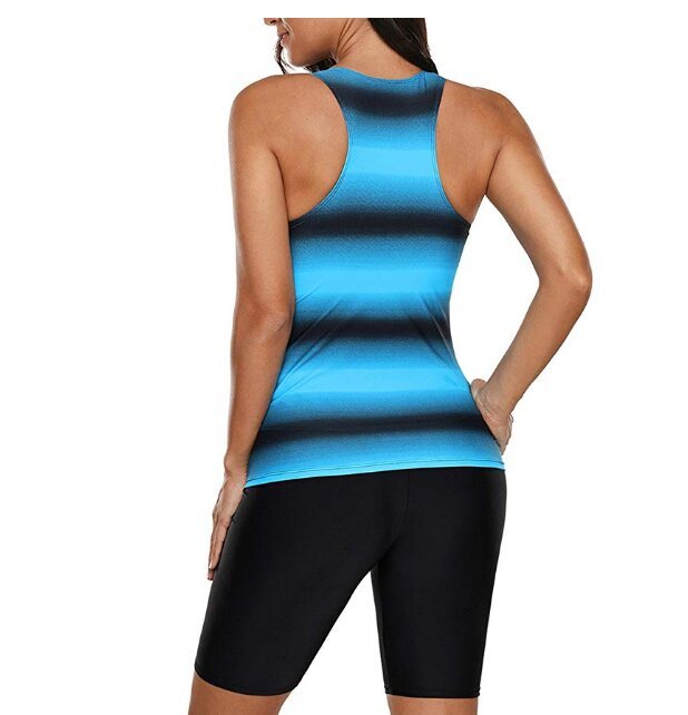 Womens Racerback Color Block Print Tankini Swimsuits Swim Capris S-XXXL