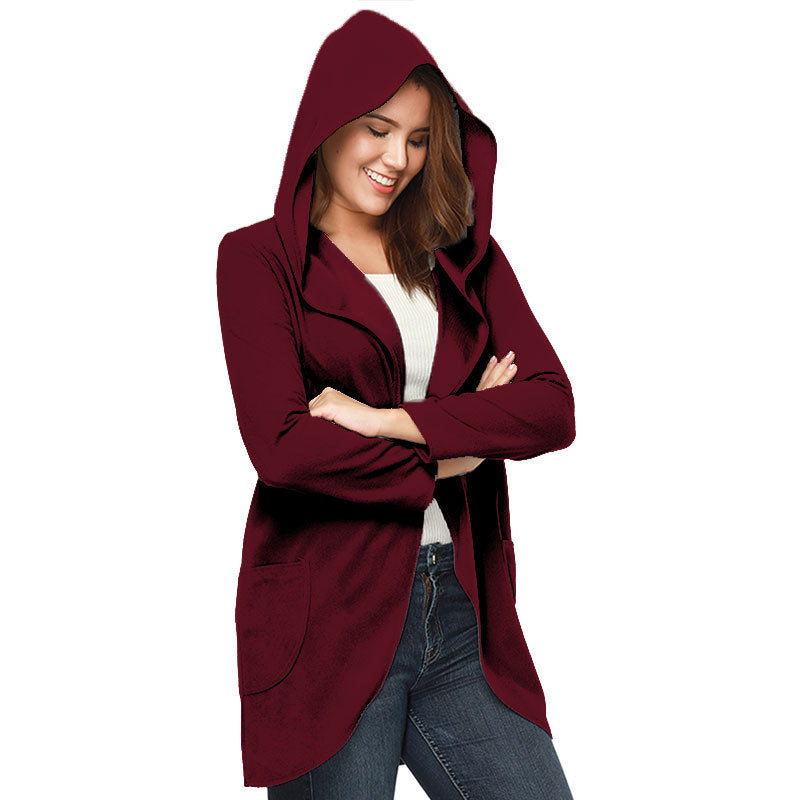 New autumn on the new Amazon explosions women's new hooded jacket solid color lapel autumn and winter casual jacket