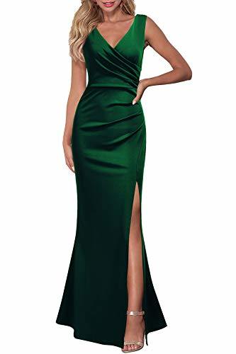 Women Sleeveless V Neck Split Evening Cocktail Long Dress