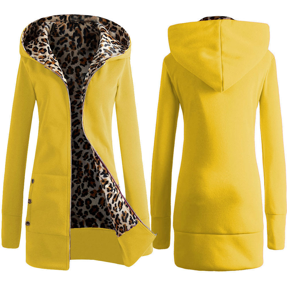 New Hooded Thick Leopard Sweater Plus Cashmere Large Size Jacket Women Clothing