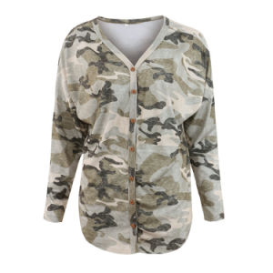 Autumn Hot Tops Sexy V-neck Cardigan Buttons Camouflage Tops