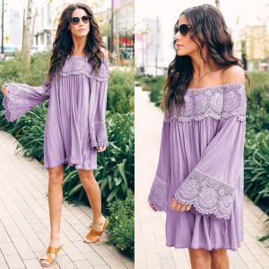 Spring and Summer New Hot Women's One-shoulder Lace Stitching Dress