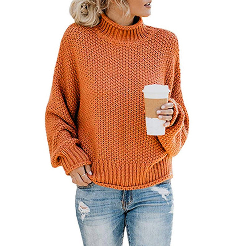 Women Turtleneck Chunky Knit Pullover Sweater