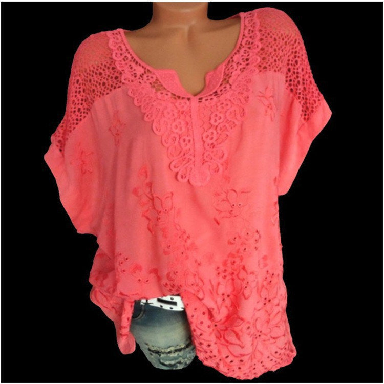 Summer Short Sleeve Womens Blouses And Tops Loose White Lace Patchwork Shirt Plus Size 4xl 5xl Women Tops Casual Clothes