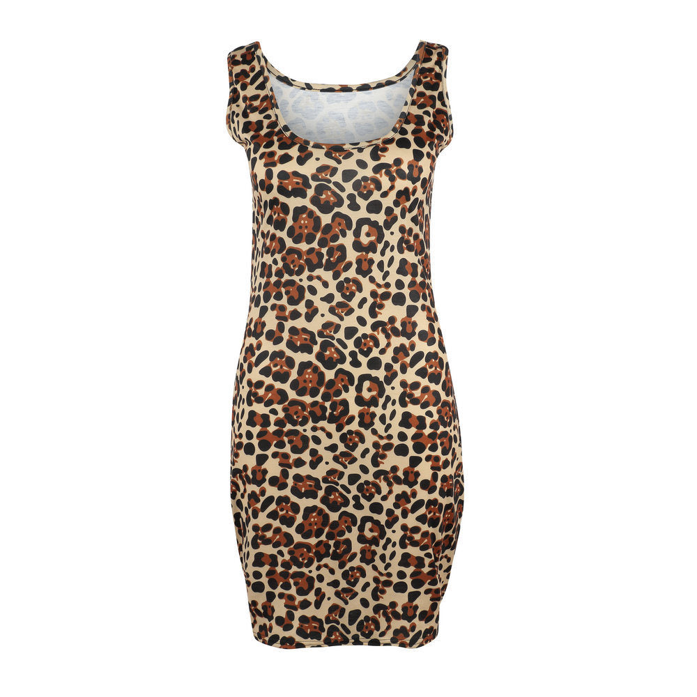 Best Selling Dress Sexy Square Collar Waist Bag Hip Leopard Dress