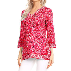 Autumn Women's V-neck Long Sleeve Split Large Size Print Top