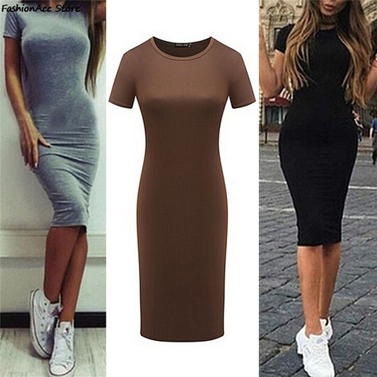 Summer Dresses Women Knee-Length Skinny Office Dress Short Sleeve Bandage Bodycon Beach Dress Vestidos Robes