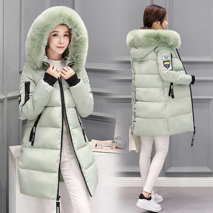 winter new women's long hooded zipper cotton clothing