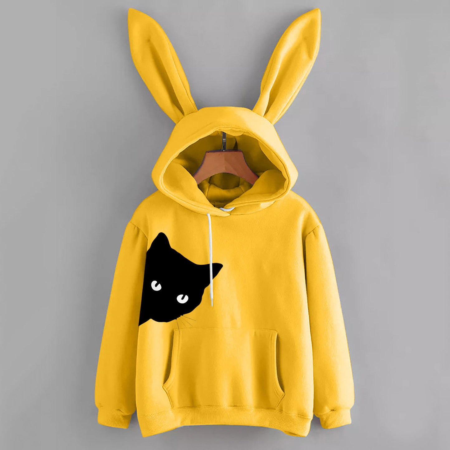 Fashion women's new hoodie rabbit ears cat print long-sleeved fleece sweatshirt