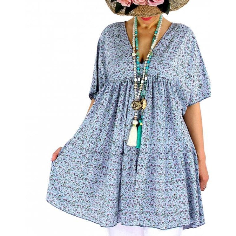 Autumn fashion women's print floral v-neck short sleeve dress