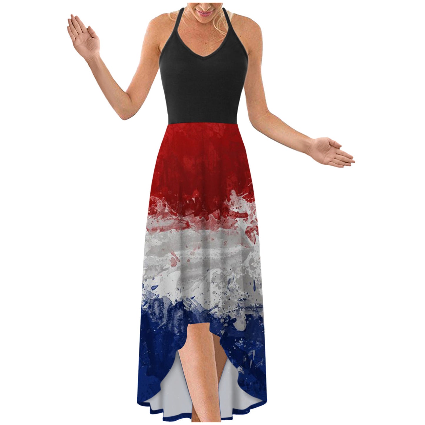 Independence Day high waist mid-length digital print back crossover neckline dress