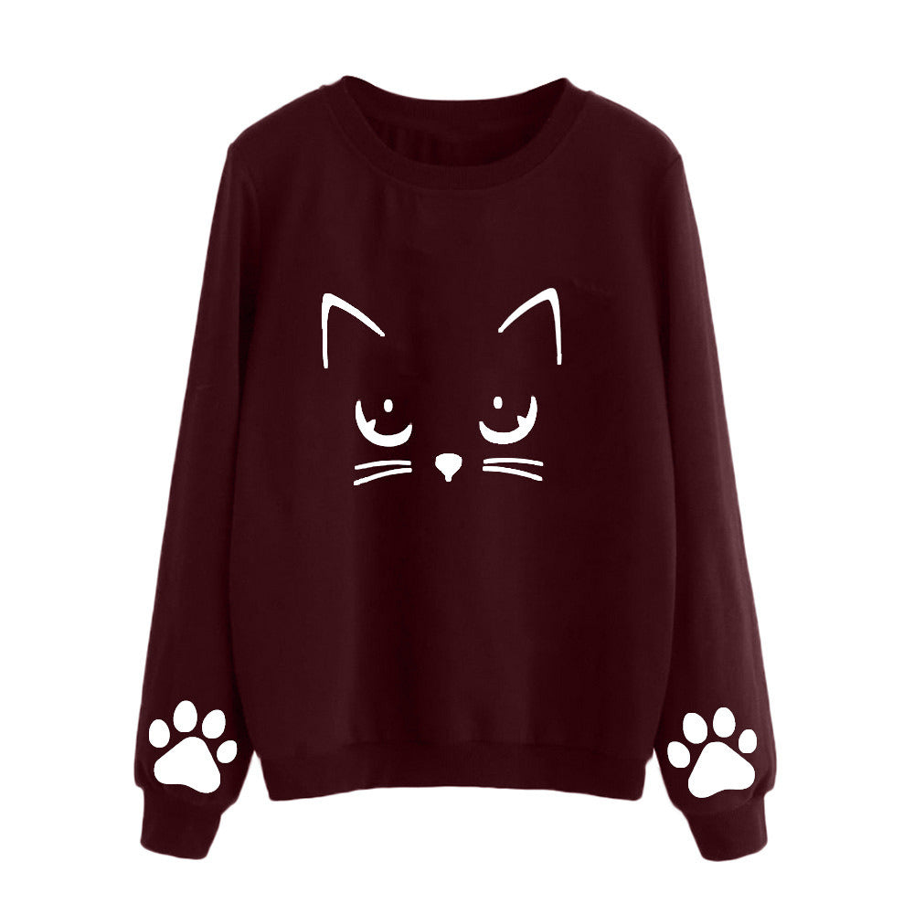 autumn and winter new printing cat round neck female sweater loose long sleeve pullover shirt women's jacket