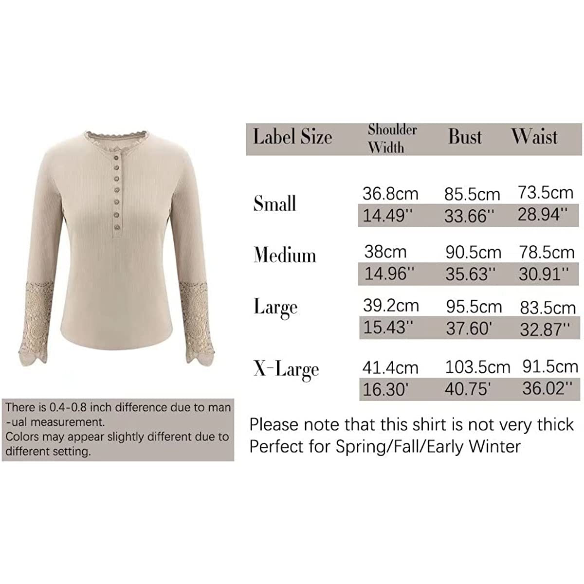 Womens Ribbed Knit Henley Long Sleeves Tunic Lace Tops V Neck Button Shirts Casual Slim Fit Blouses