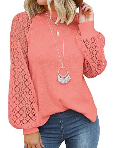 Women's Long Sleeve Tops Lace Casual Loose Blouses T Shirts