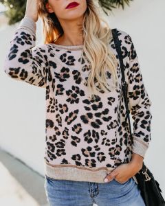 Autumn hot tops sexy round neck comfortable leopard print print tops