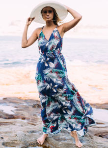 new women's Bohemian V-neck sling printed beach dress