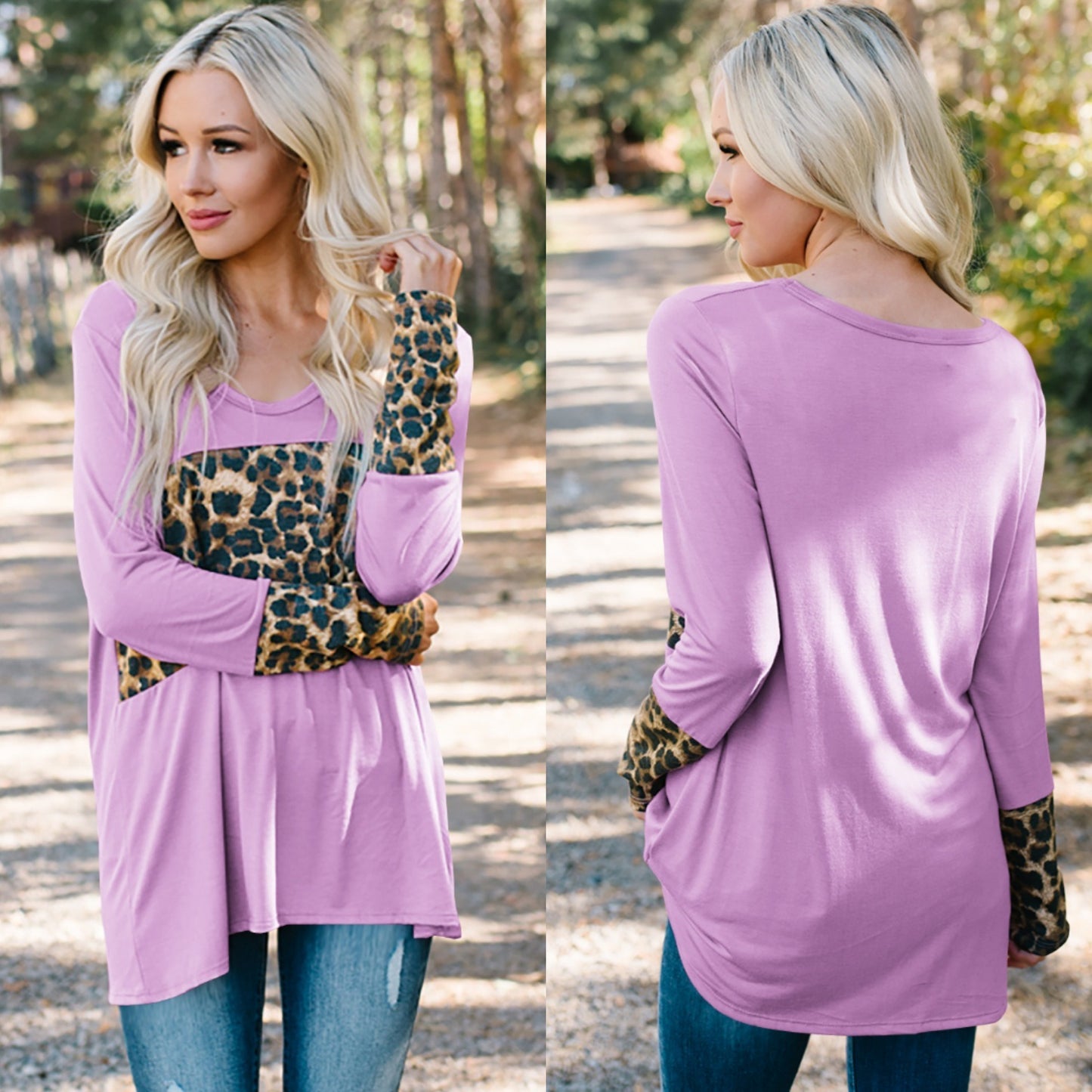 Spring and Autumn New Women's Tops Leopard Print Long Sleeve T-Shirt