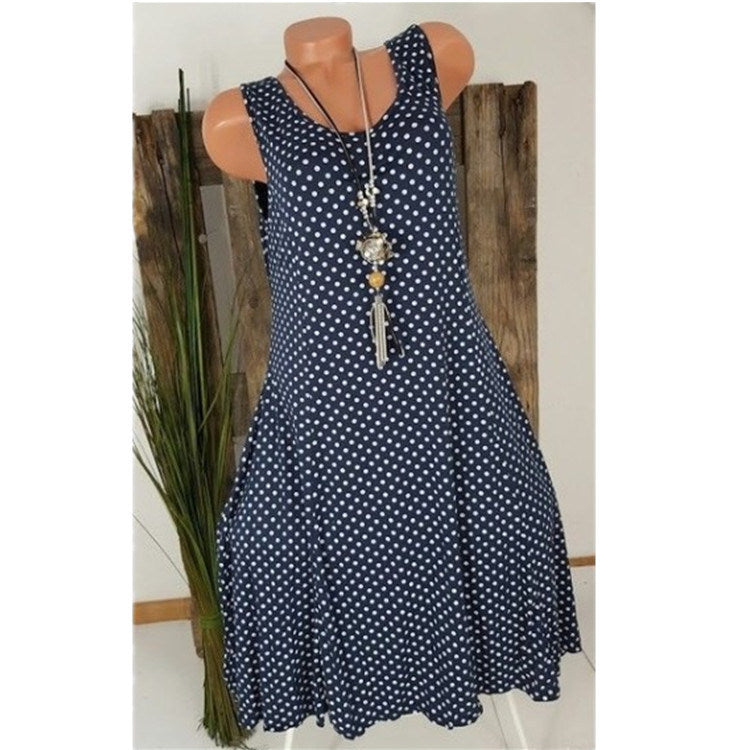 Hot Summer Temperament Women's Polka Dot Round Neck Large Swing Dress