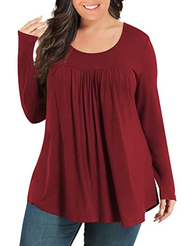 Women's Plus Size Short & Long Sleeve Tunic Tops Scoop Neck Loose T Shirt Blouse for Leggings