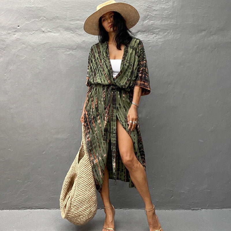 Beach Cover Ups for Swimwear Women Black Tie Dye Kimono Swimsuit Cape Summer Dress 2022 Beachwear Outfits Sales