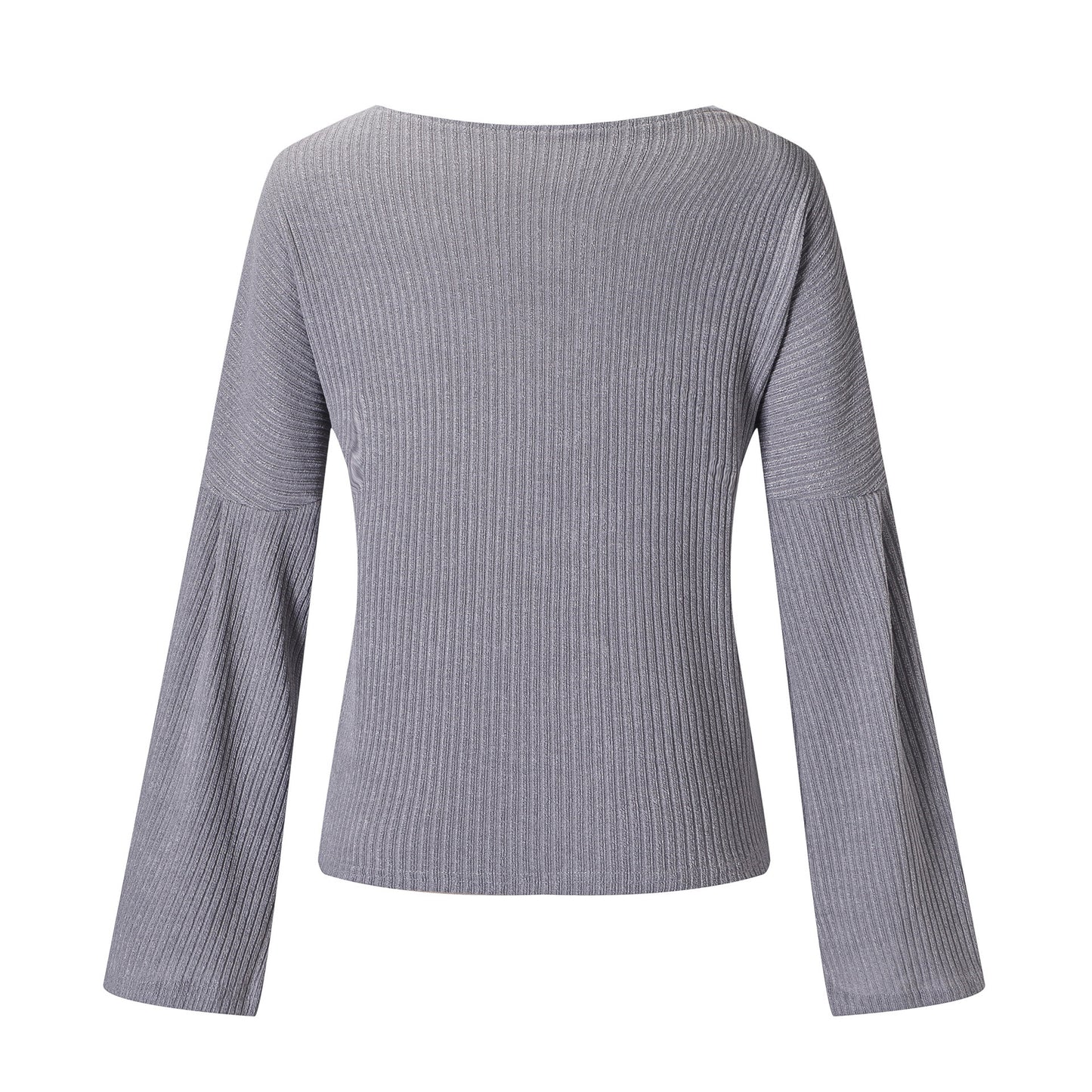 Fashion trend solid color sexy v-neck wool crater loose trumpet sleeves long-sleeved sweater top