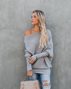 Autumn and winter new women's long-sleeved one-shoulder sweater