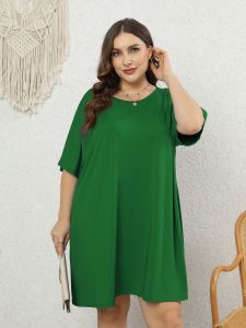 Plus Size Elegant Dress; Women's Plus Solid Round Neck Short Sleeve Knee Length Tee Dress