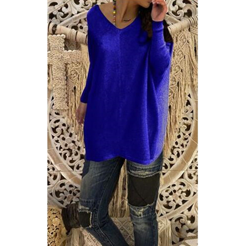 9 Colors Autumn And Winter New Woman Fashion Sexy V-neck Long Sleeve Sweater Knitting Loose Tops