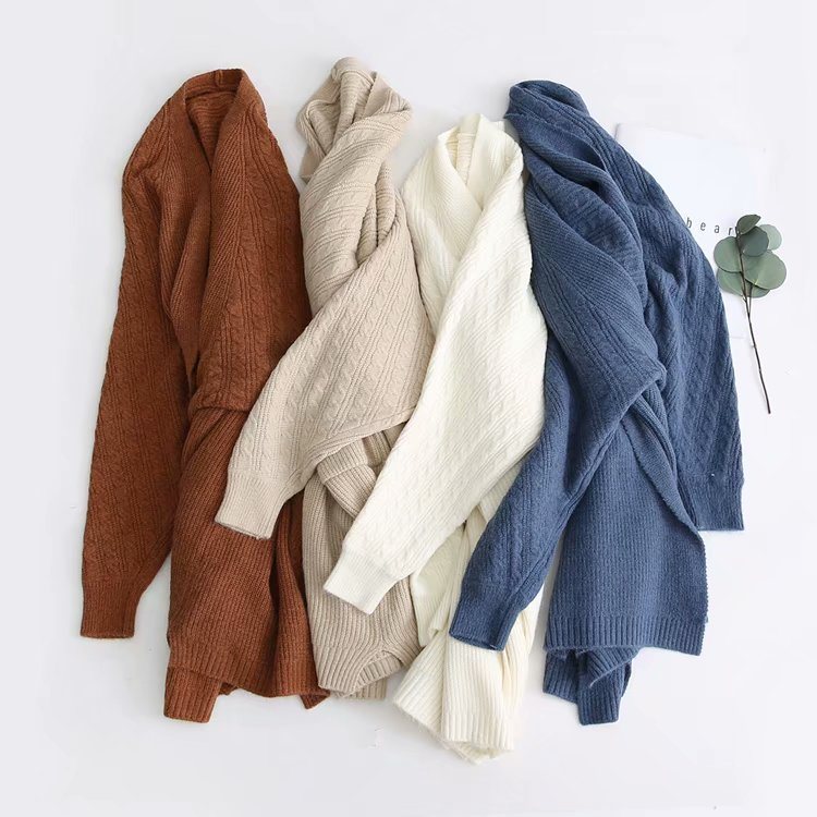 Ulzzang Girl Casual Long Knitted Cardigan Autumn Korean Women Loose Solid Color Pocket Design Sweater Jacket Pink Beige