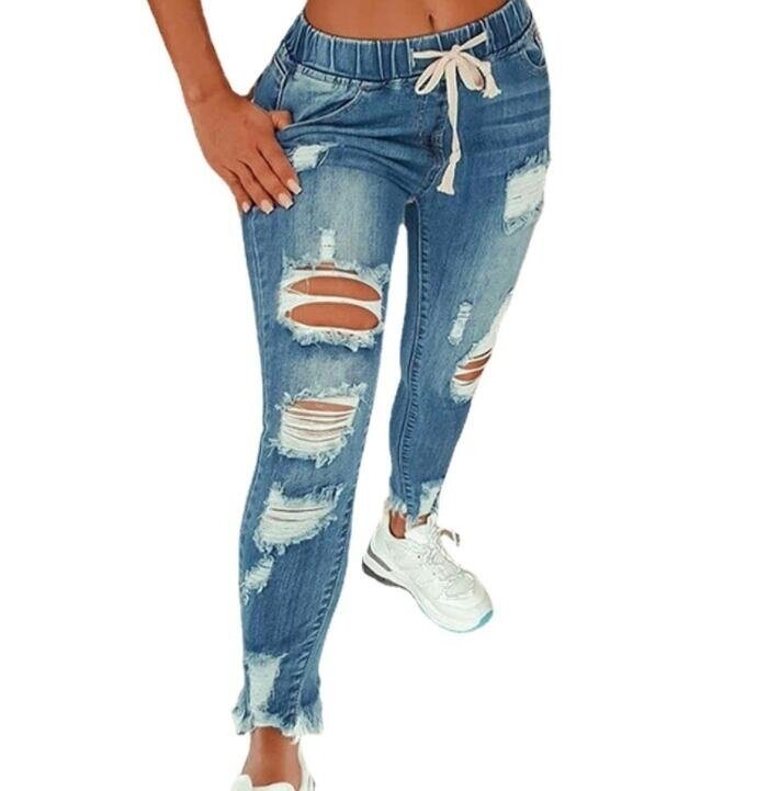 Drawstring Ripped Casual Jeans