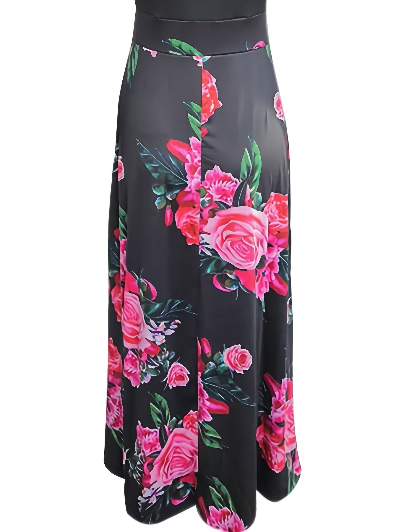 Plus Size Floral Print Round Neck Long Sleeve Maxi Dress; Women's Plus Colorblock Elegant Long Dress