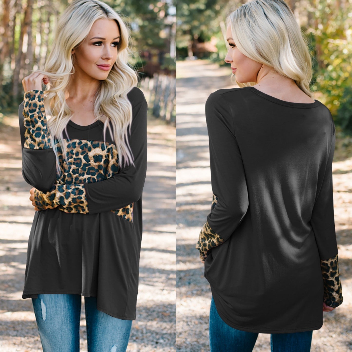 Spring and Autumn New Women's Tops Leopard Print Long Sleeve T-Shirt