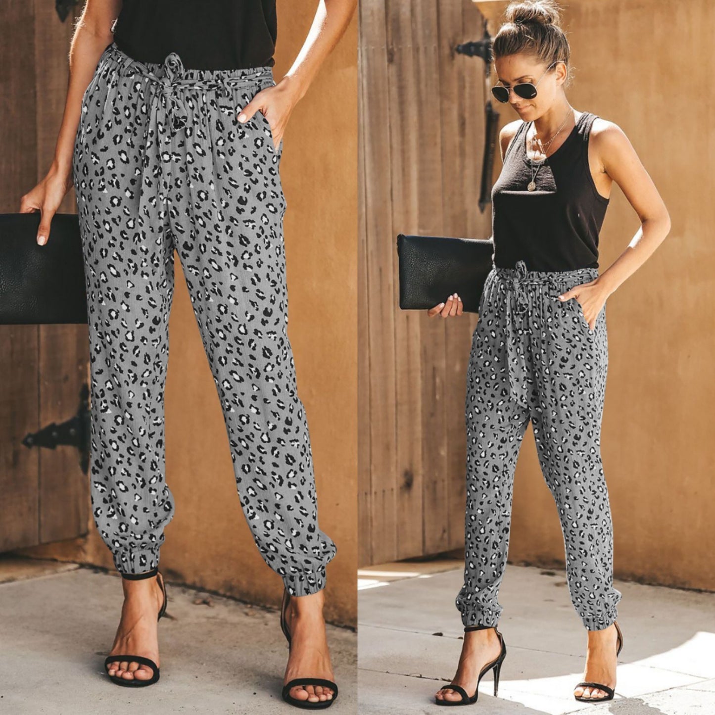 Best Selling Spring and Summer New Women's Leopard Print Loose Tie Casual Pants