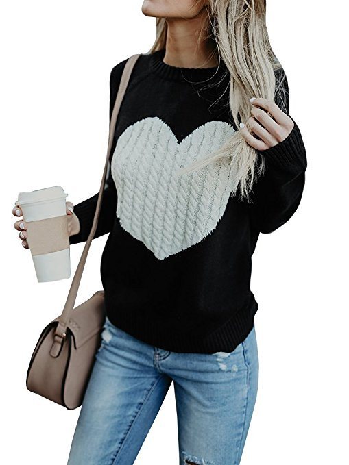 Women O-neck Love Print Knitted Sweatshirt Tops Sweaters Pullovers Autumn Casual Long Sleeve Loose