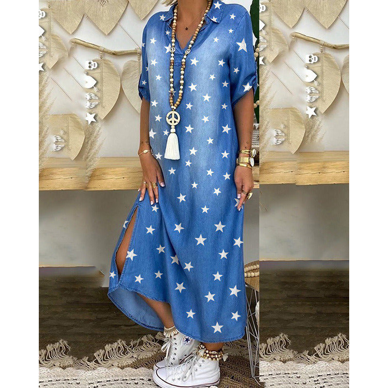 New Style Shirt, Long Skirt, Printed Ethnic Style Loose Printed Dress