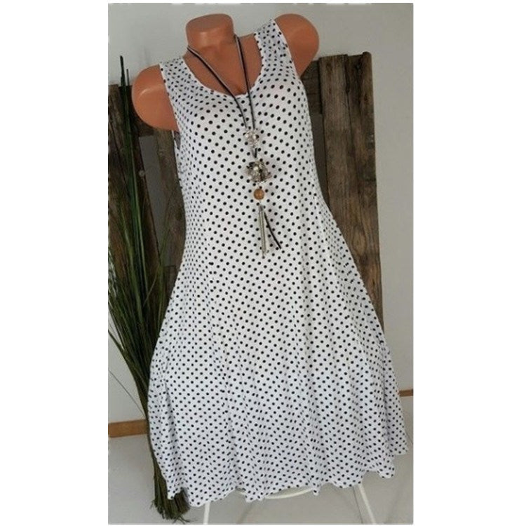 Hot Summer Temperament Women's Polka Dot Round Neck Large Swing Dress