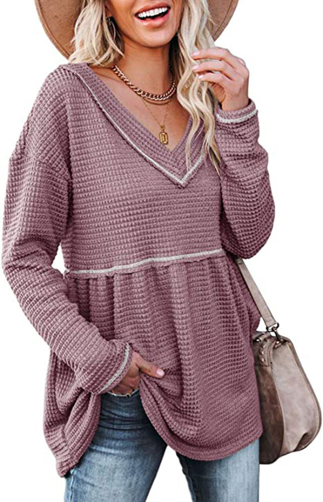 Women's Fall/Winter V-neck Long Sleeve Tunic Sweater Smock T-shirt