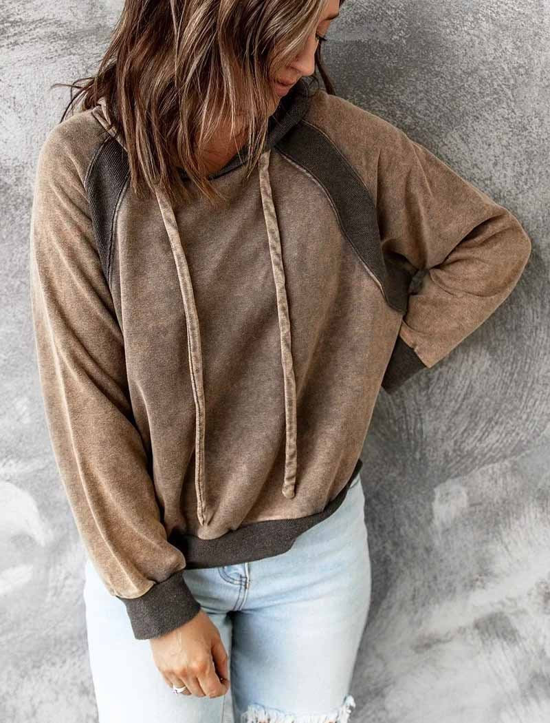 Autumn and Winter New Women's Casual Stitching Top Hooded Long-sleeved Sweater