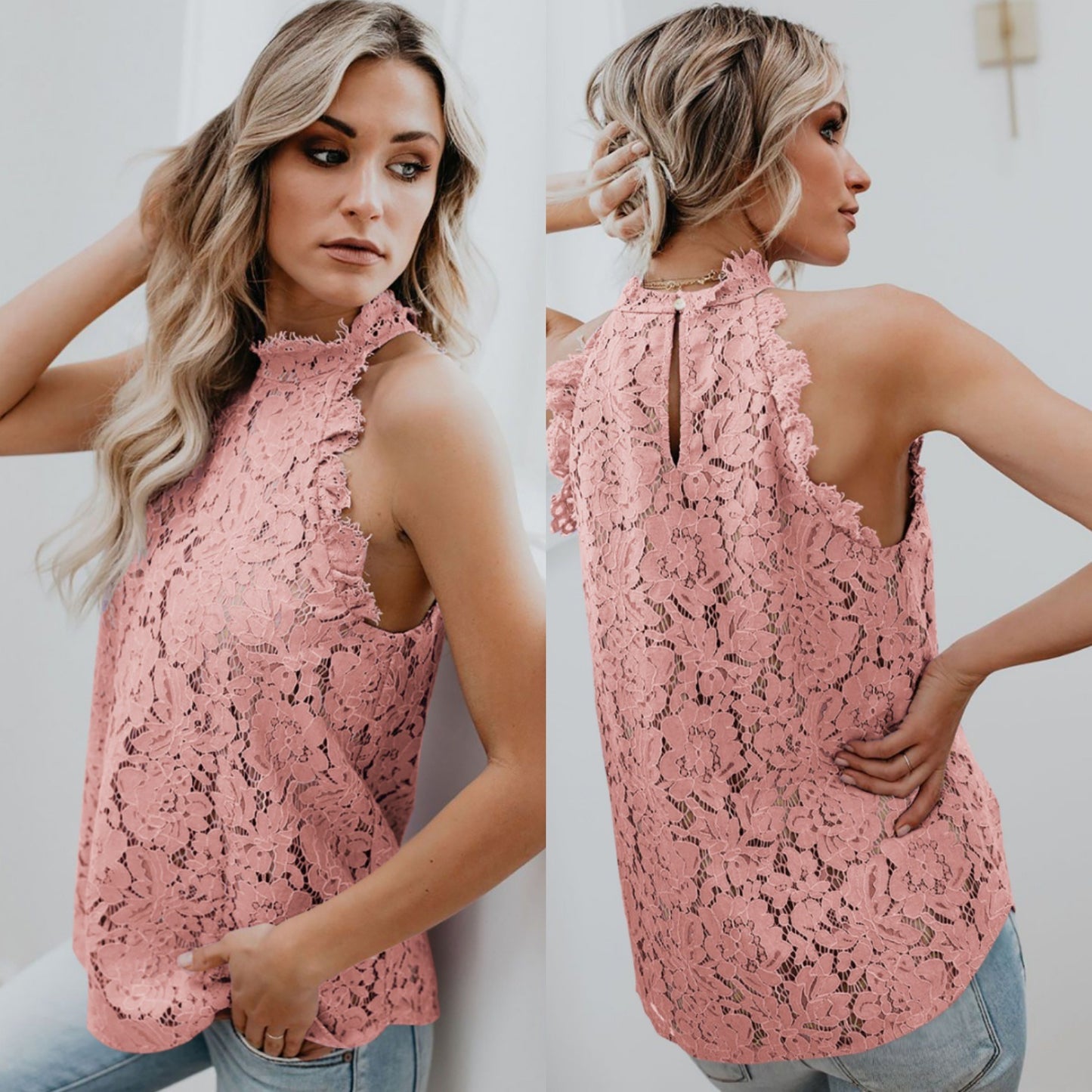 Summer New Women's Sexy Hollow Sleeveless Shirt Lace Shirt