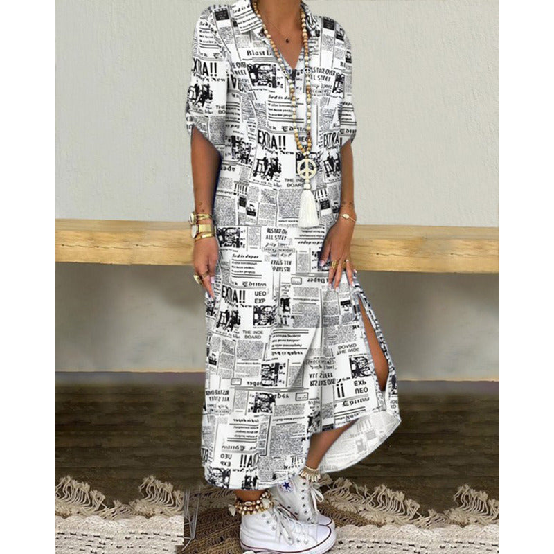 New Style Shirt, Long Skirt, Printed Ethnic Style Loose Printed Dress