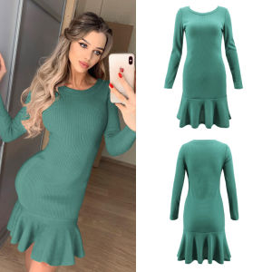 Autumn and Winter New Dress Women's Wooden Ear Long Sleeve Bottoming Skirt