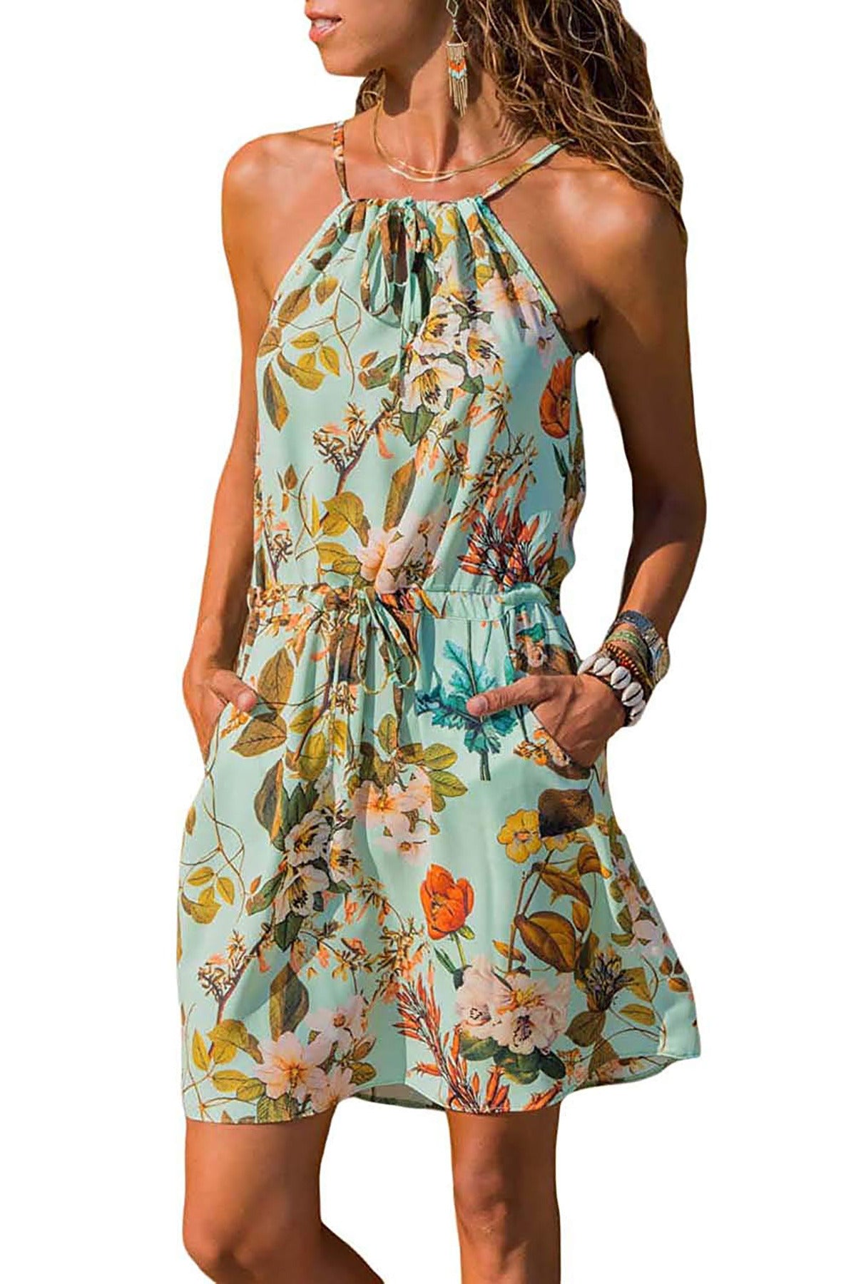 Spring and Summer New Women's Short Skirt Sling Holiday Floral Dress