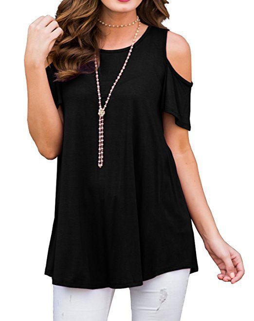 Summer Women's Shirt Round Neck Off Shoulder Short Sleeved Loose Casual T-shirt