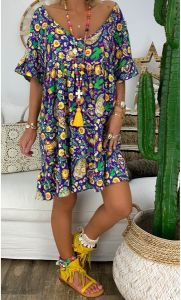 Large Size Women's Short-sleeved Round Neck Loose Casual Print Dress